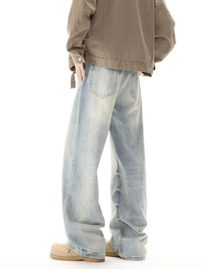 Men's High Waisted Washed Wide Leg Jeans - Fashorio