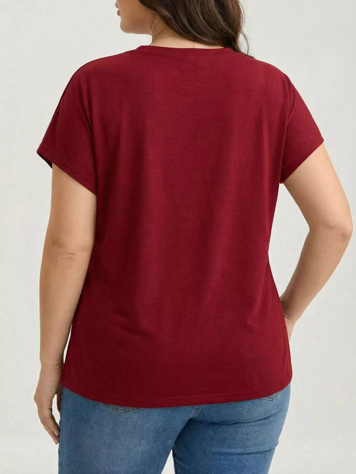 Burgundy ruffle hem top styled casual outfit