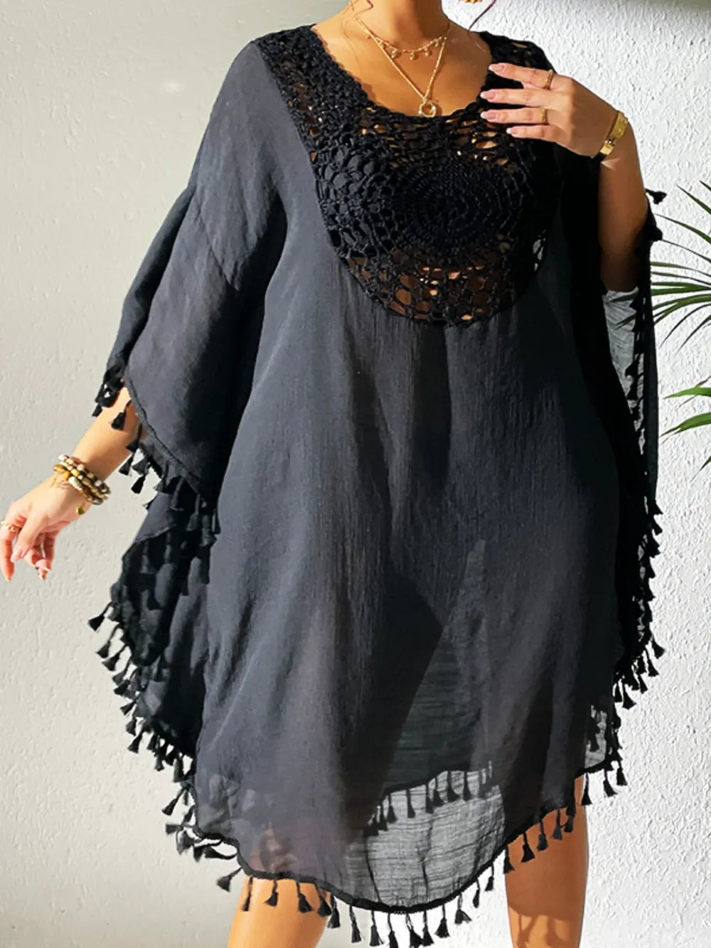 Tassel cutout cover up dress styling