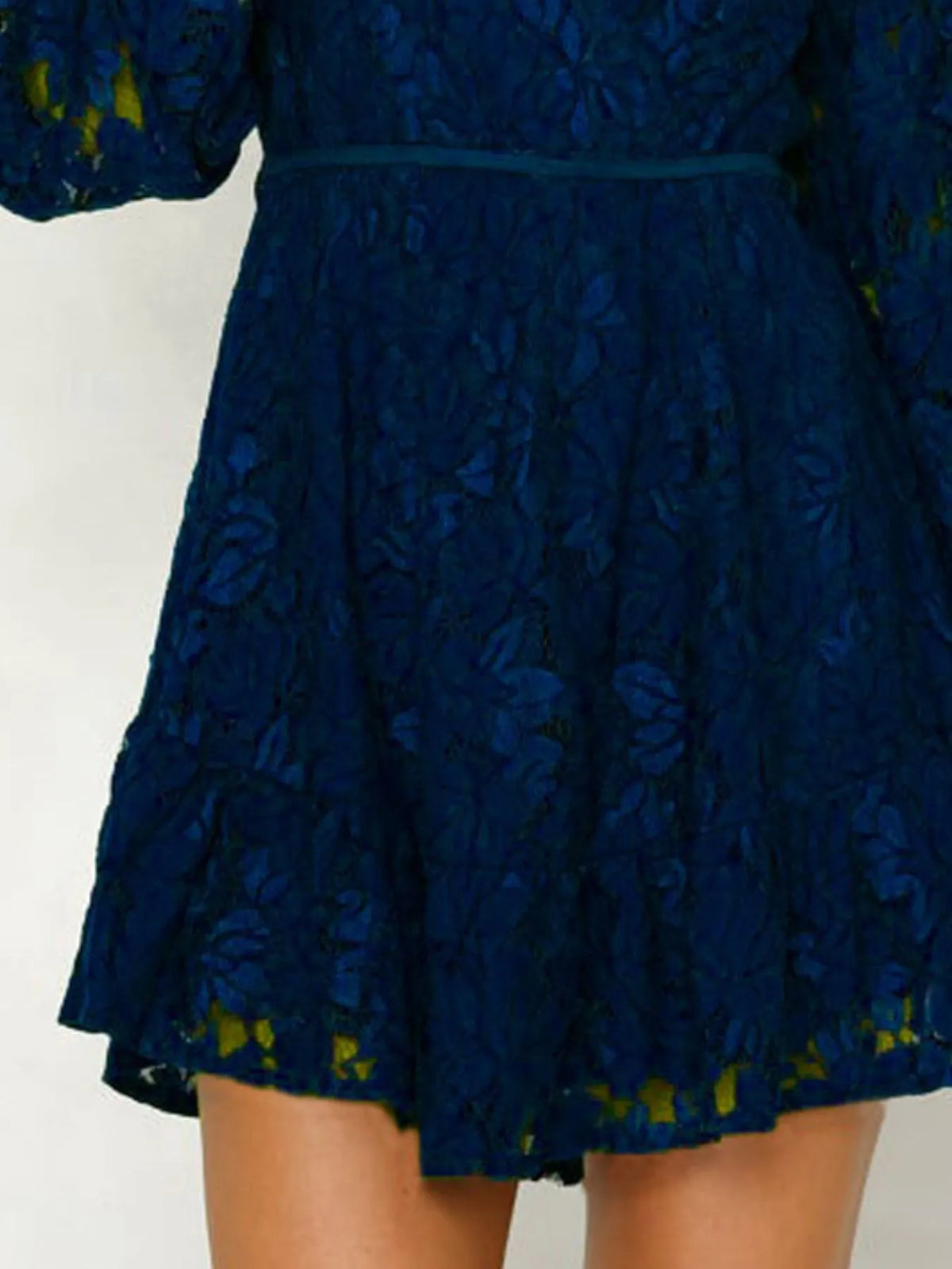 V neck lace dress hem detail