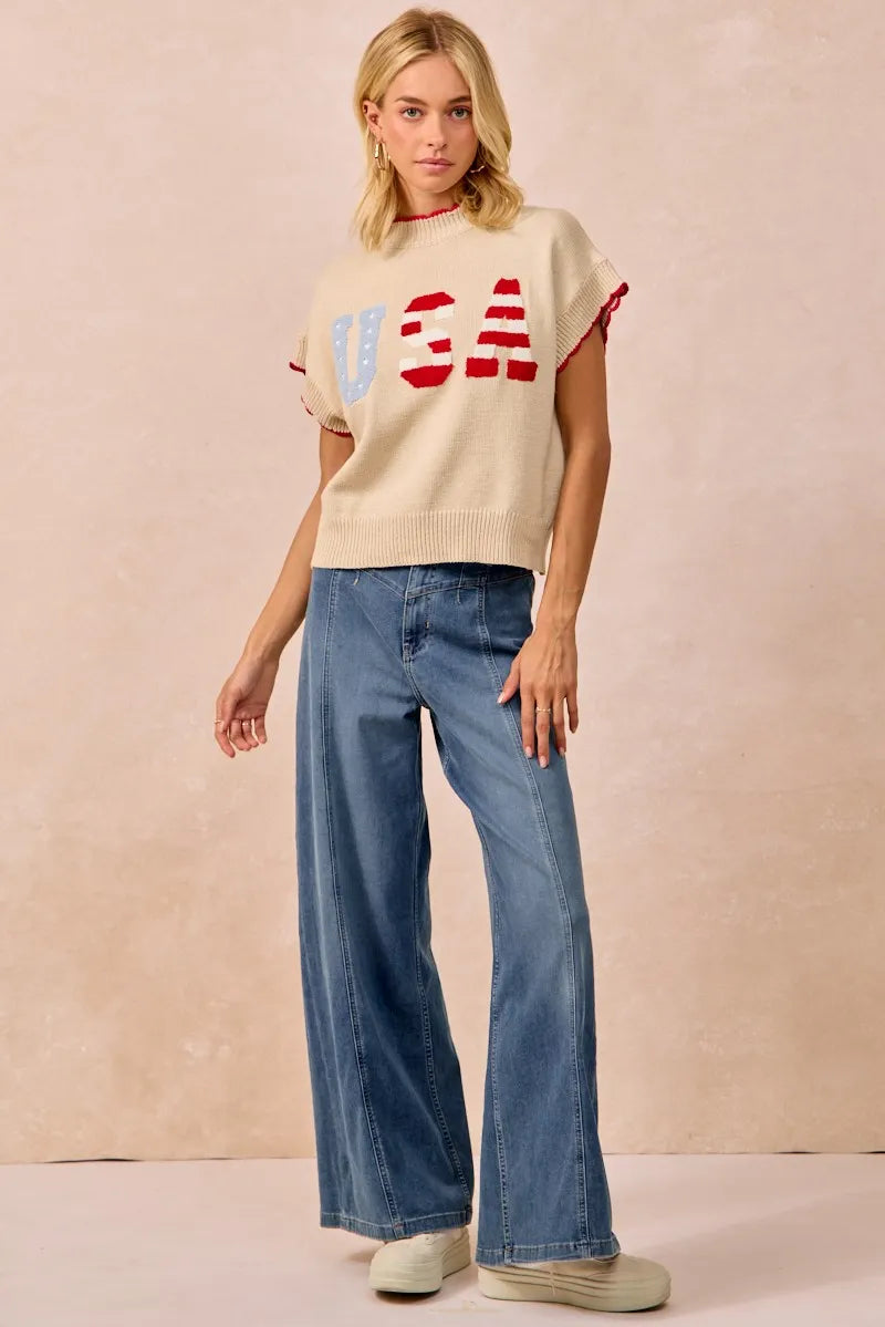 BiBi USA Patchwork Sweater Vest Top With Contrast Detail - Fashorio