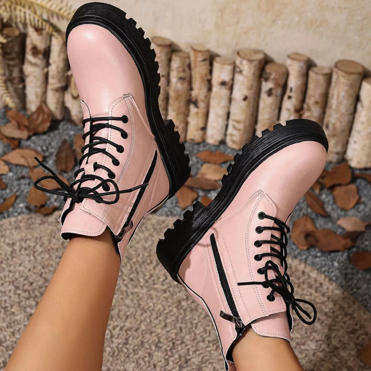 Combat boots toe close up