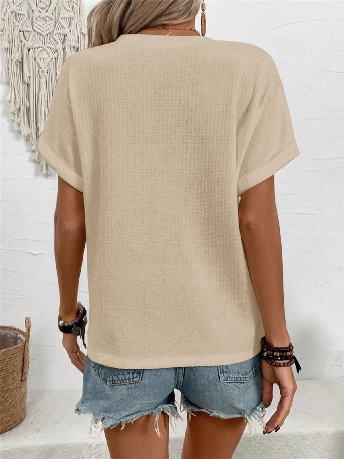 Waffle knit short sleeve tee full length view
