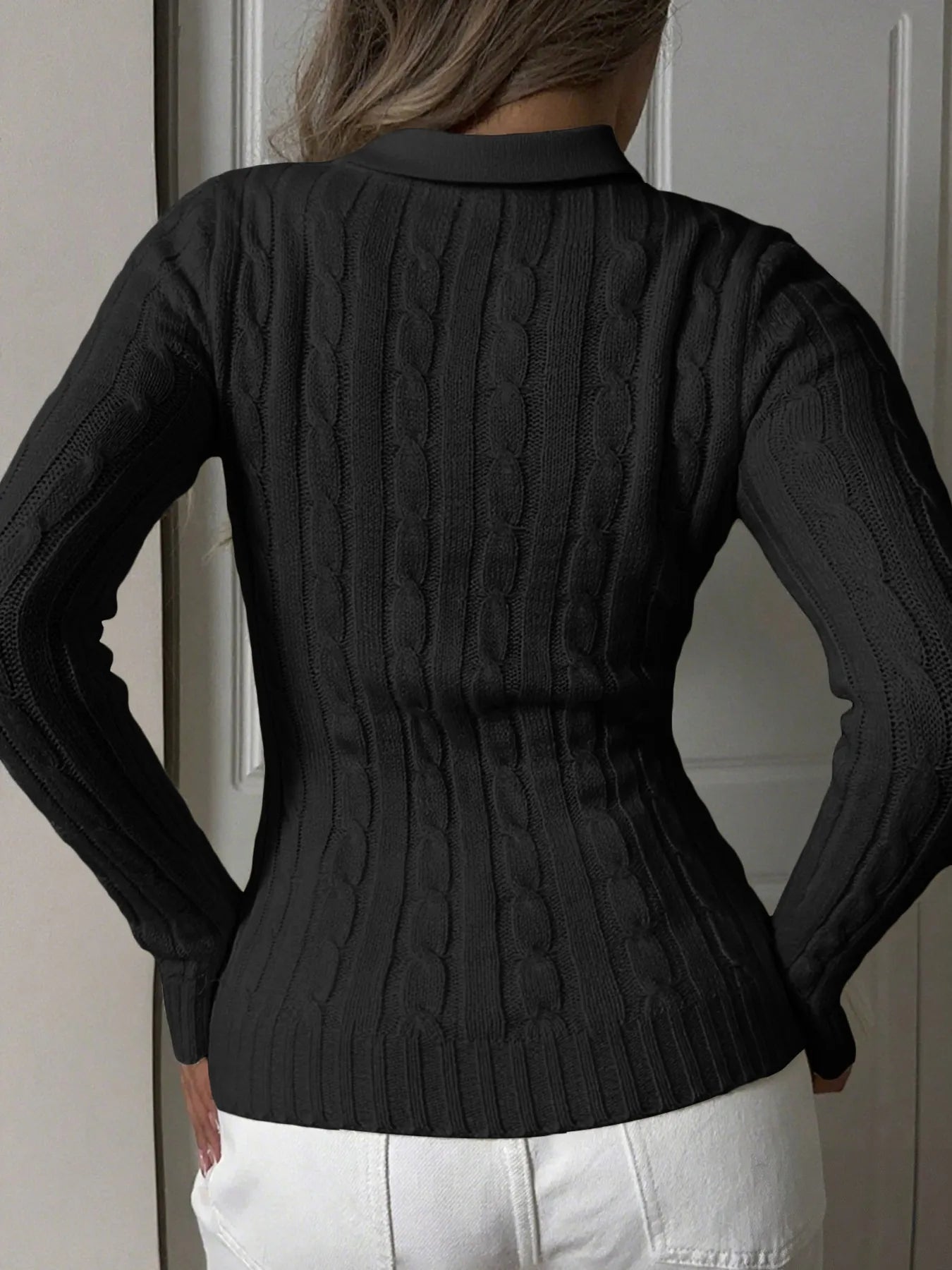 Cable Knit Long Sleeve Sweater - Fashorio