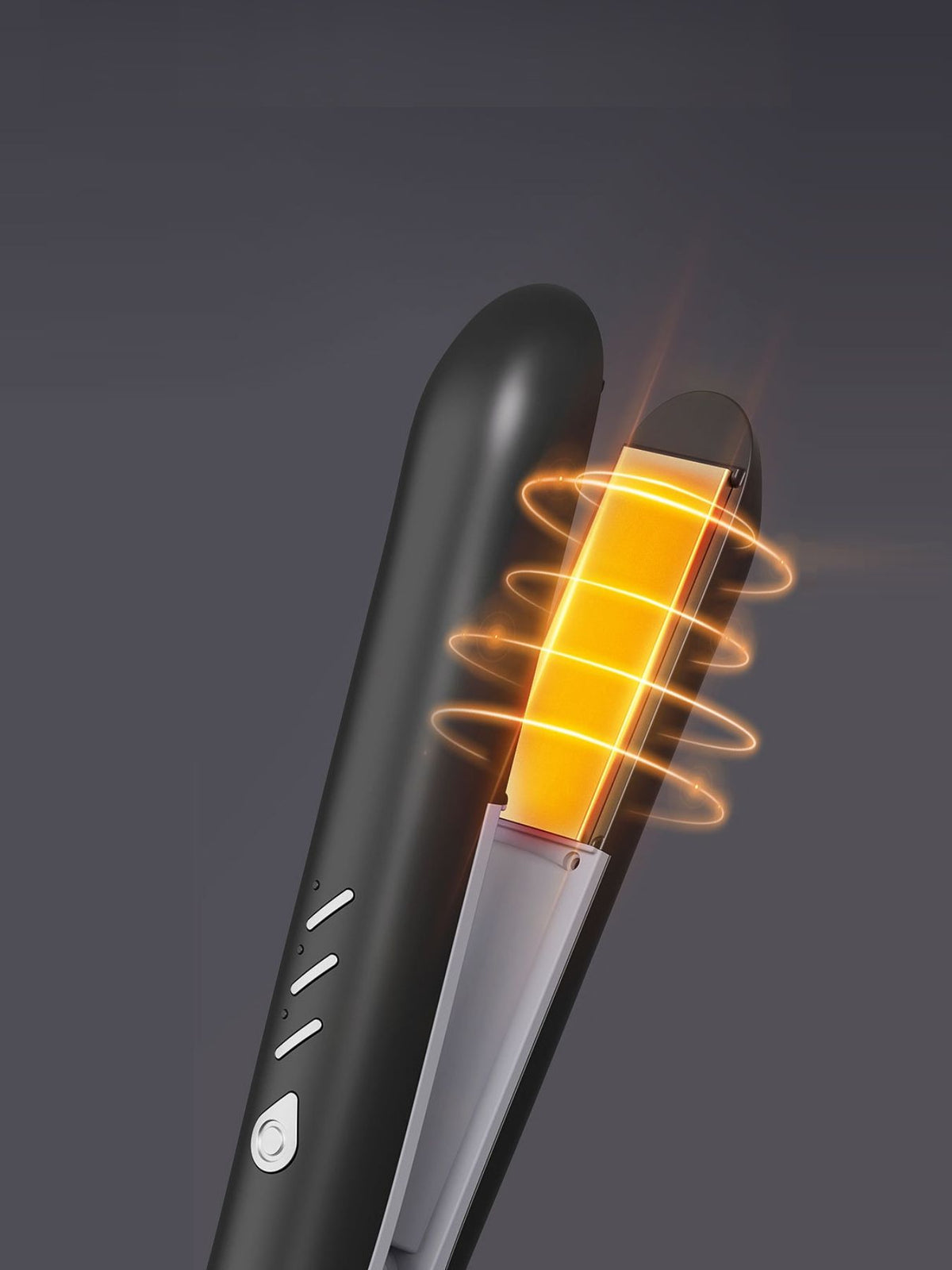 Straightener held in hand during styling