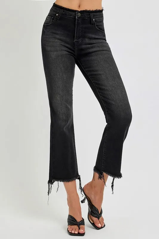 RISEN Full Size Raw Hem Cropped Flare Jeans Plus Size - Fashorio