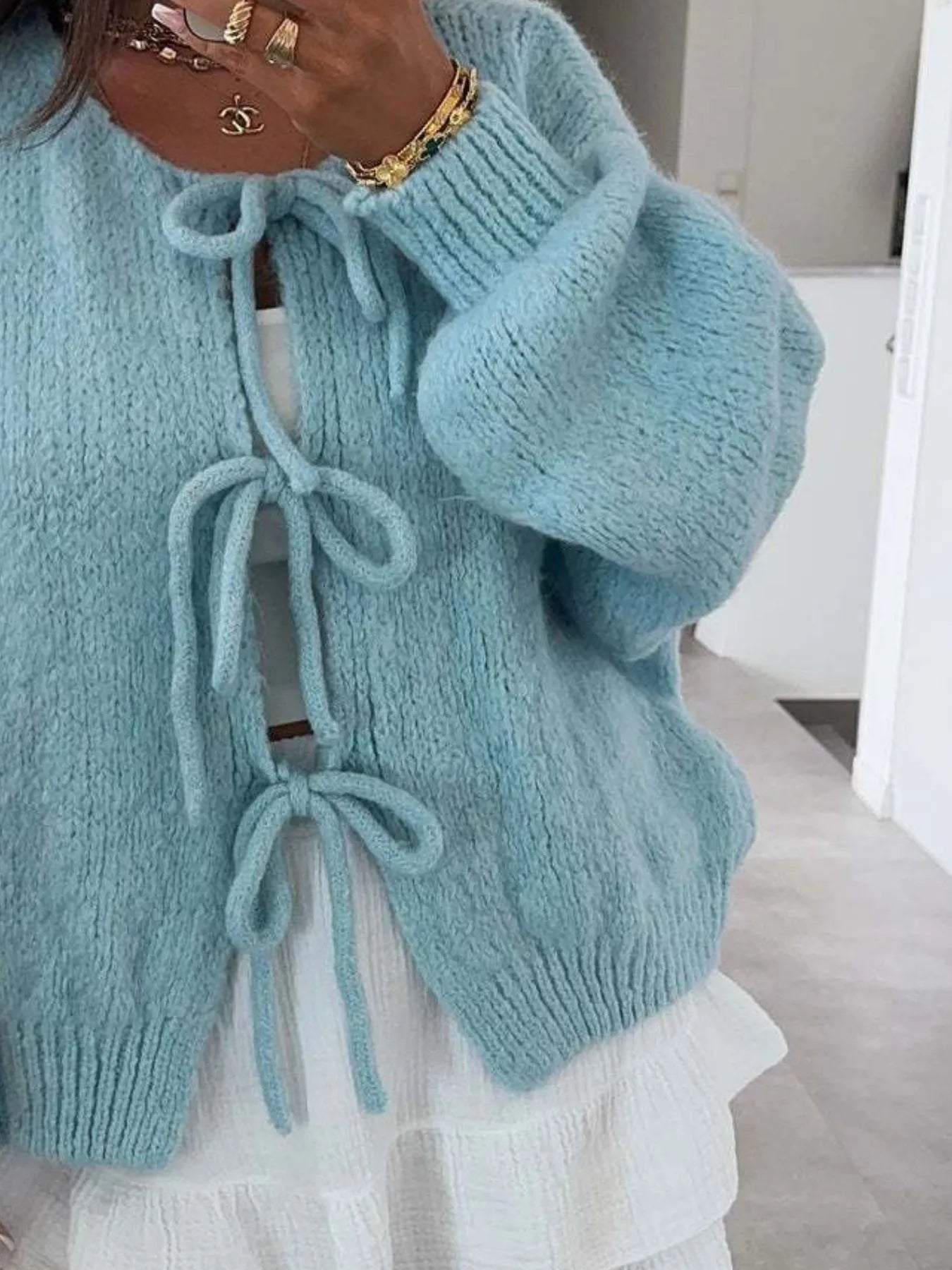 Cozy Bow-Tie Front Knit Cardigan - Fashorio