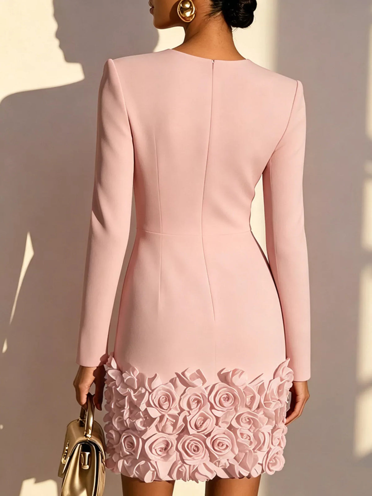 Rose embellished V neck dress movement shot