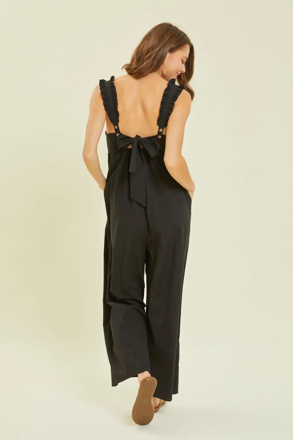 Ruffled Strap Back Tie Wide Leg Jumpsuit back view