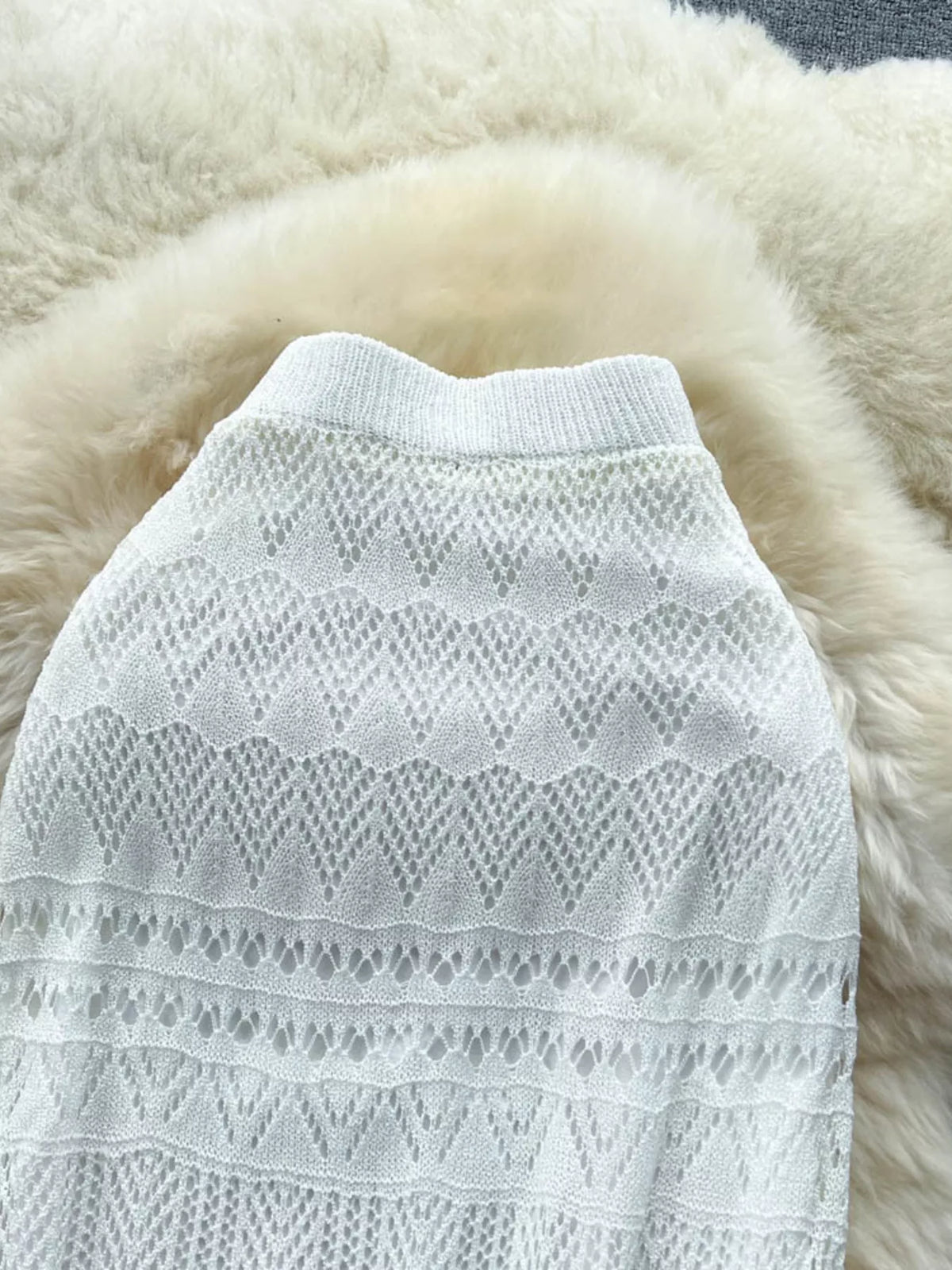 Knitted hollow out maxi skirt in white color view