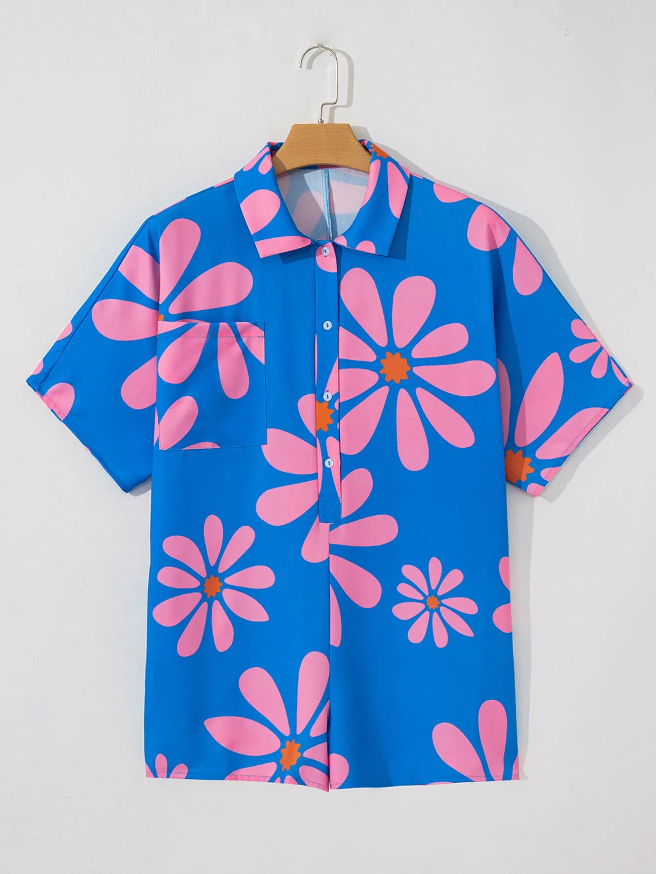 Summer Flower Print Shirt Collar Button Front Loose Romper - Fashorio