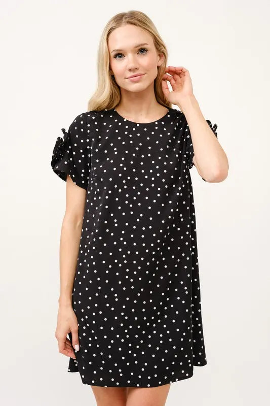 Embellished Sleeve Polka Dots Shift Dress back view