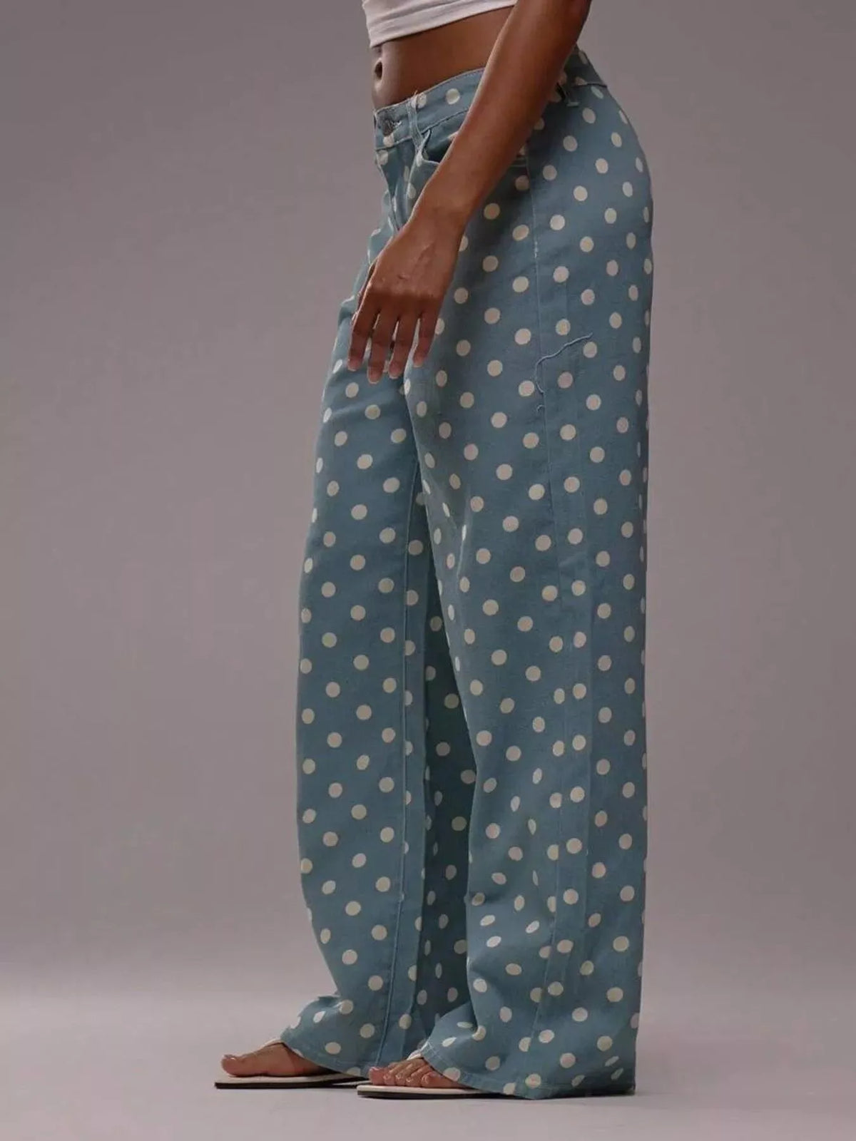 Pastel dotted wide leg jeans color options