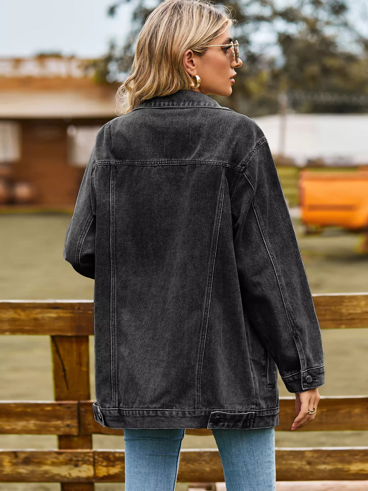 Button Up Denim Jacket in Dusty Pink close up