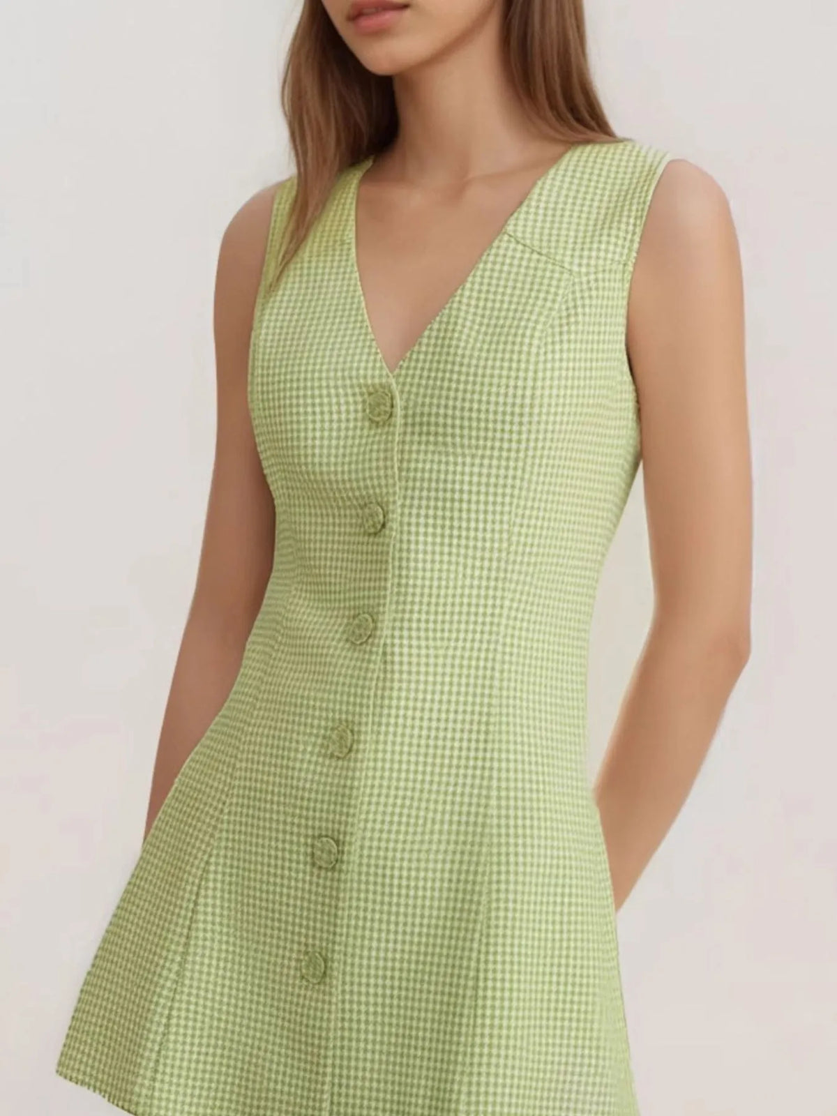 gingham button front mini dress front view