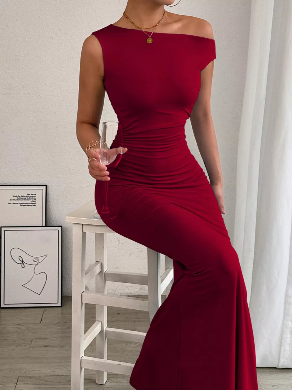One shoulder maxi dress hem view