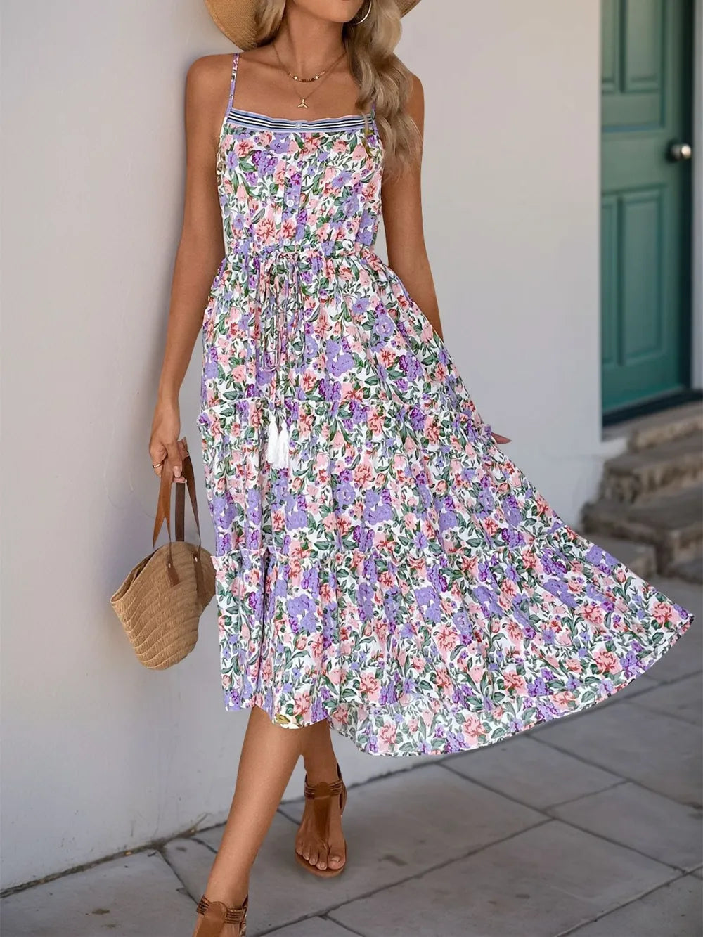 Sleeveless printed midi dress side view