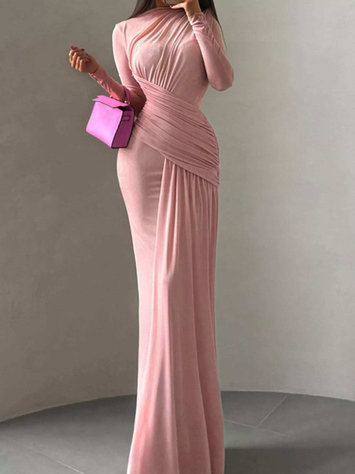 Ruched long sleeve maxi dress sleeve detail