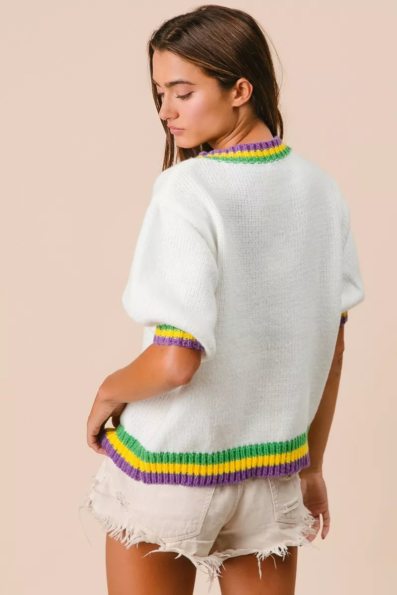 Puff Sleeve Ribbon Bow Sweater in Ivory view 17
