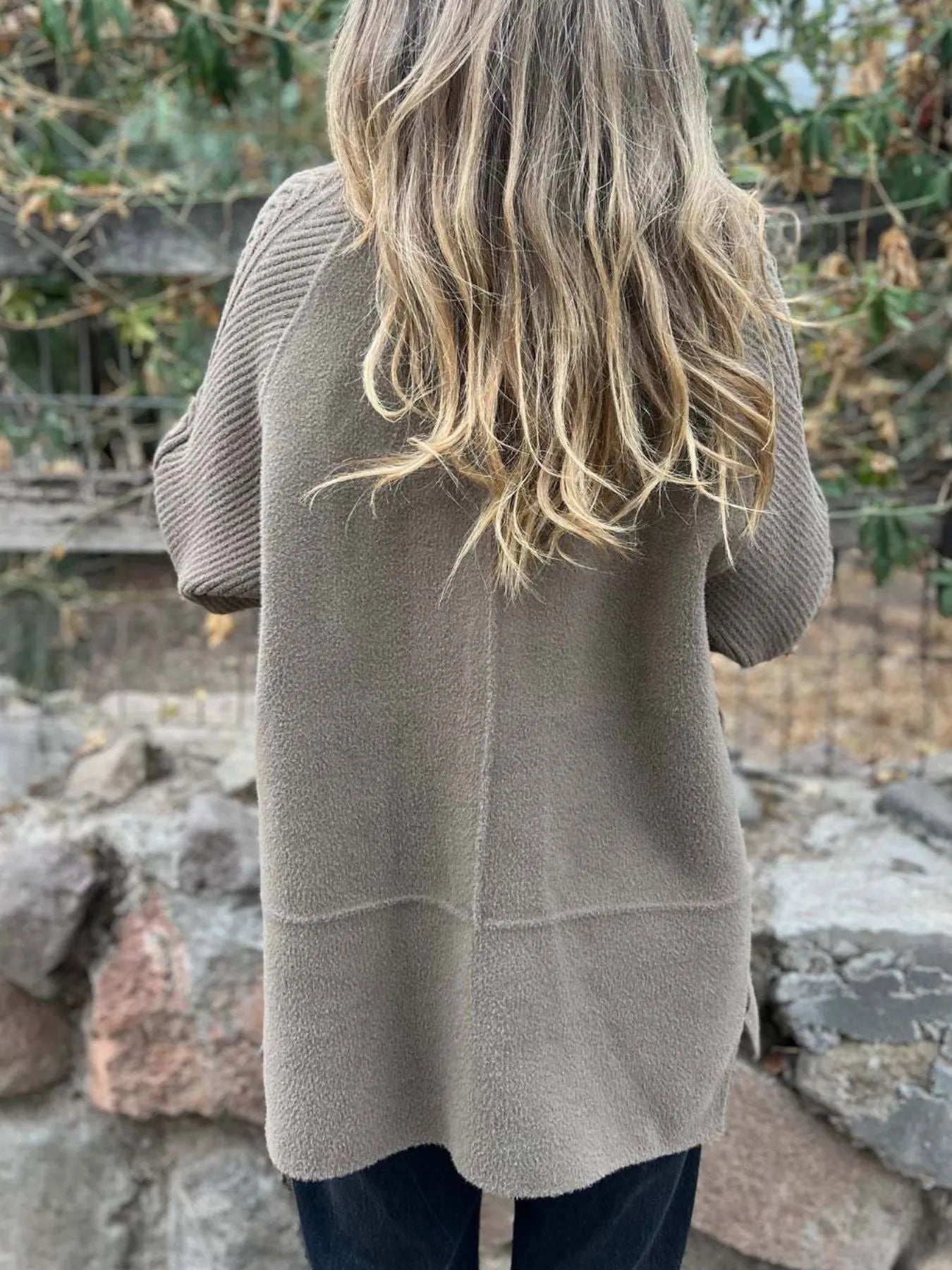 Full Size Texture Knit Longline Coat Plus Size - Fashorio