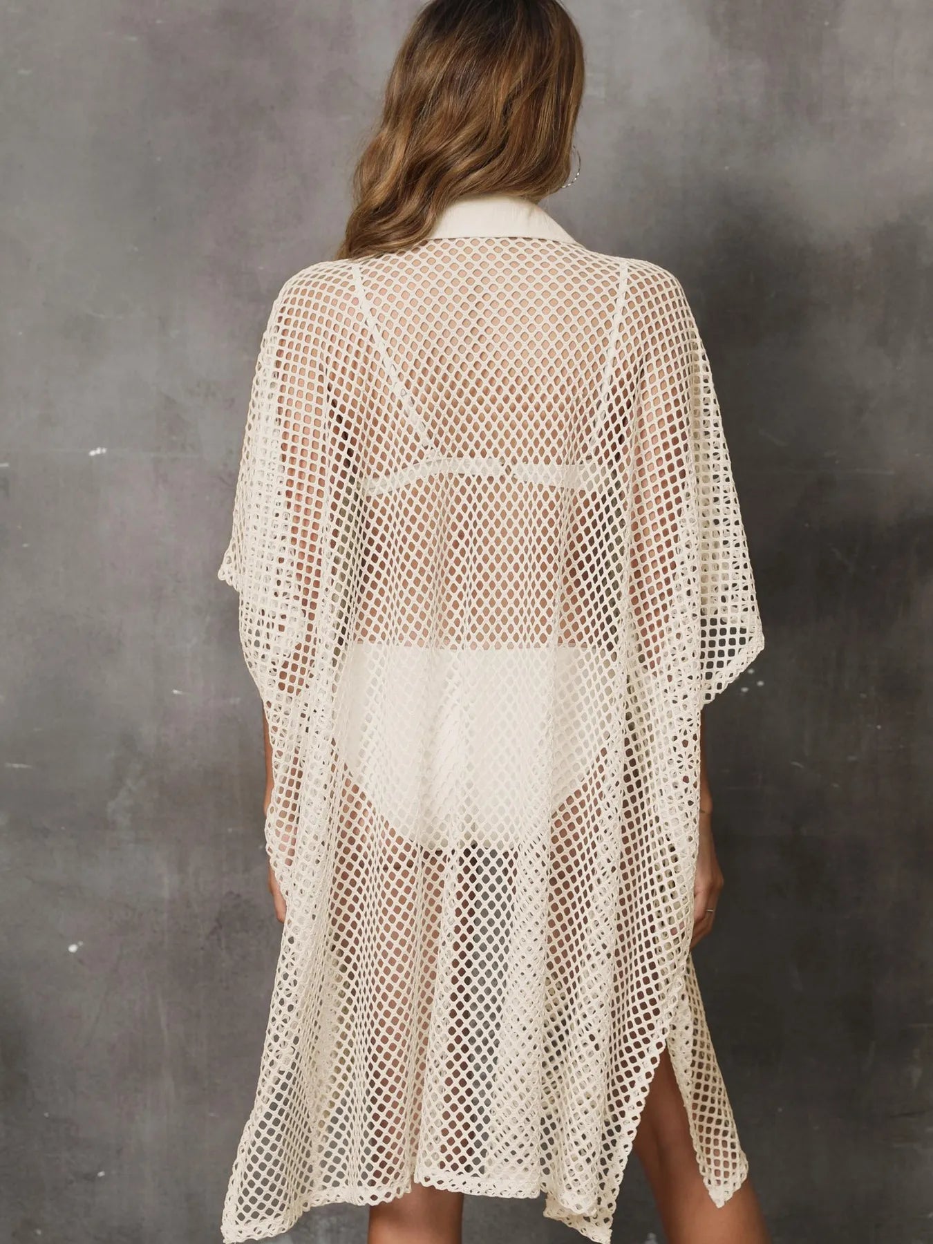 Sheer Mesh Button Up Cover Up - Fashorio