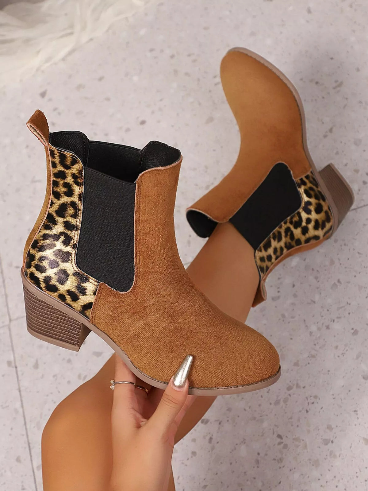 Leopard print chelsea ankle boots upper detail
