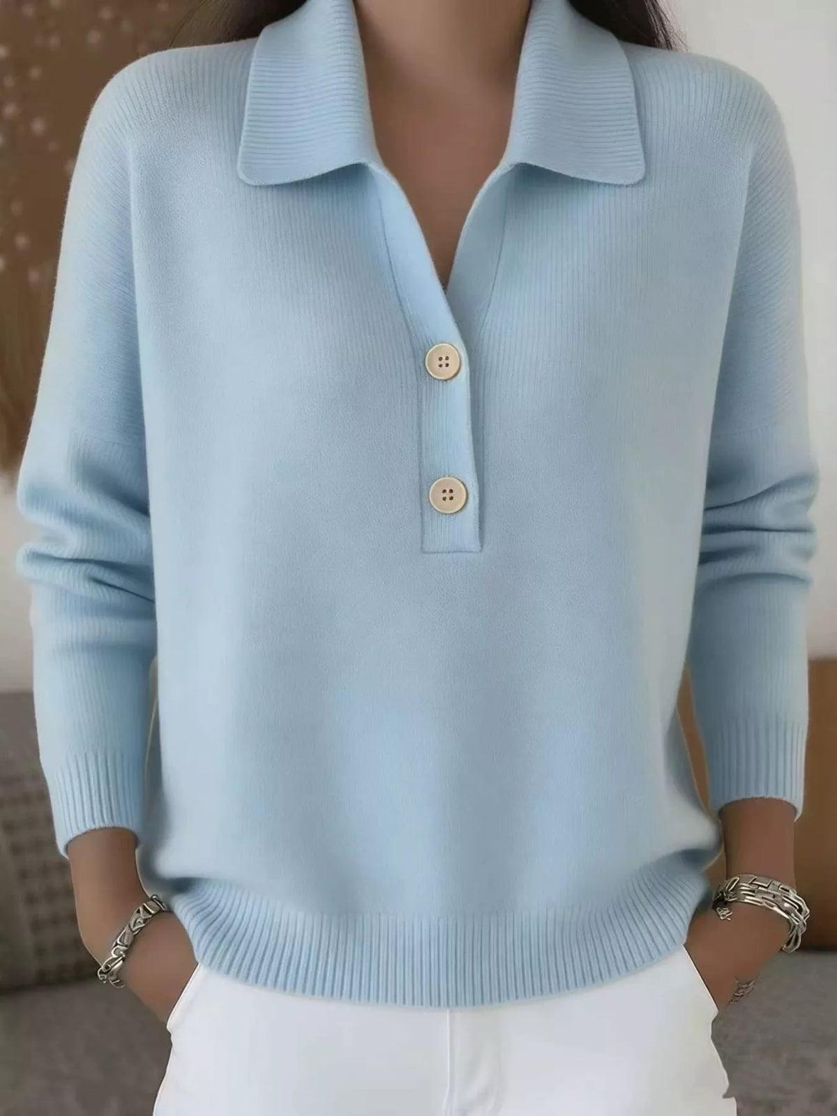 Button Front Long Sleeve Sweater Plus Size