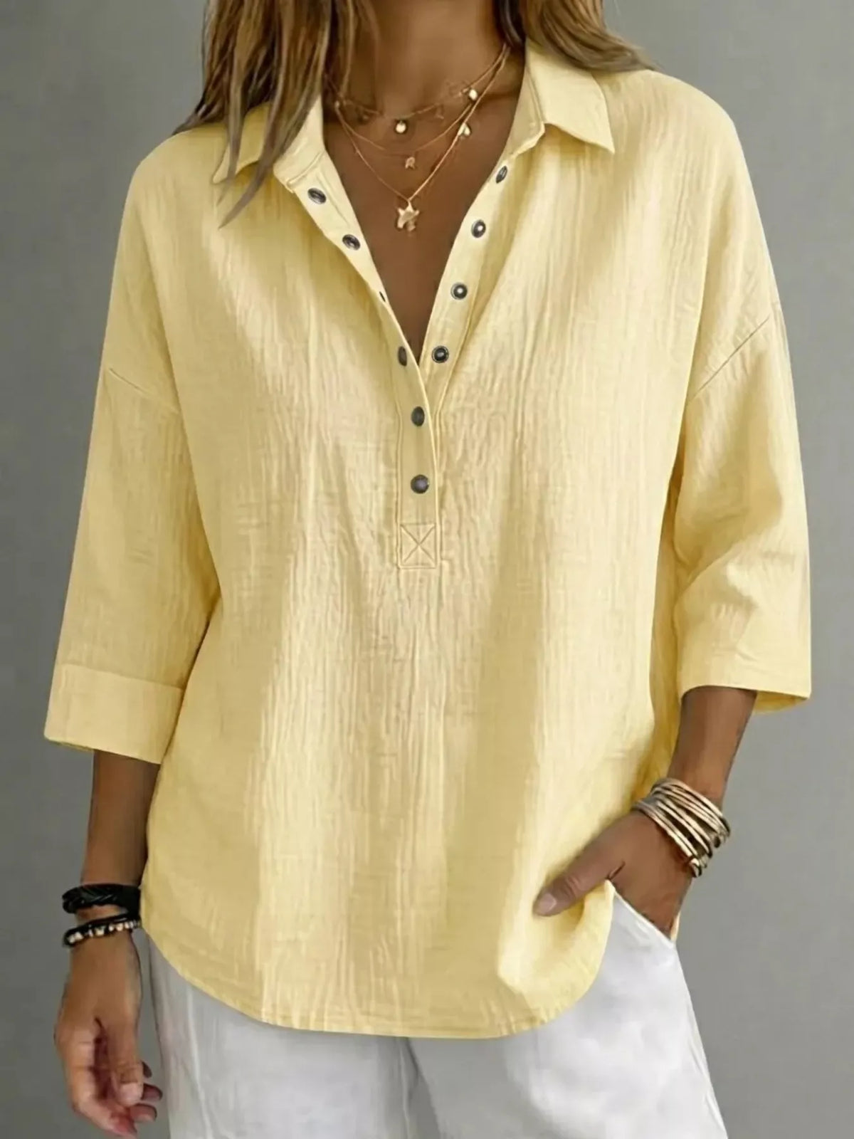Blouse shown in a soft pastel colourway