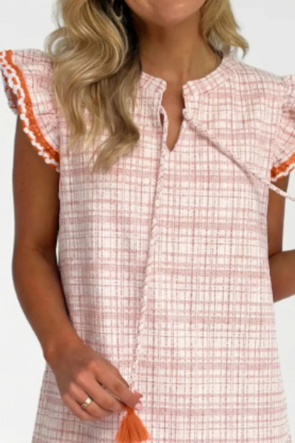 blush jacquard short sleeve shift dress side view