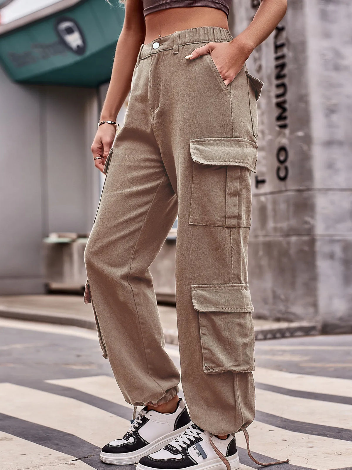 Casual cargo jeans styled with top
