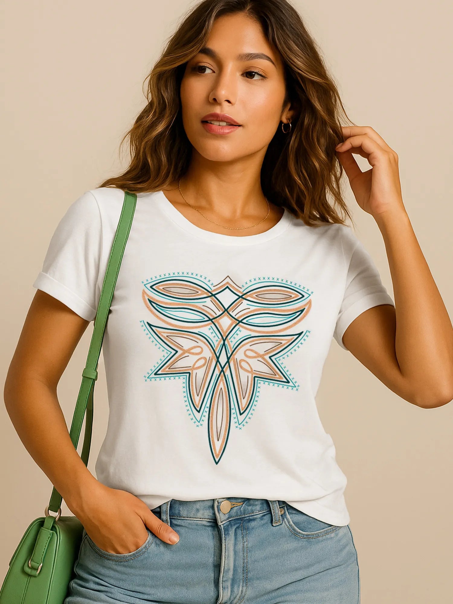 Graphic Round Neck Short Sleeve T-Shirt White - Fashorio