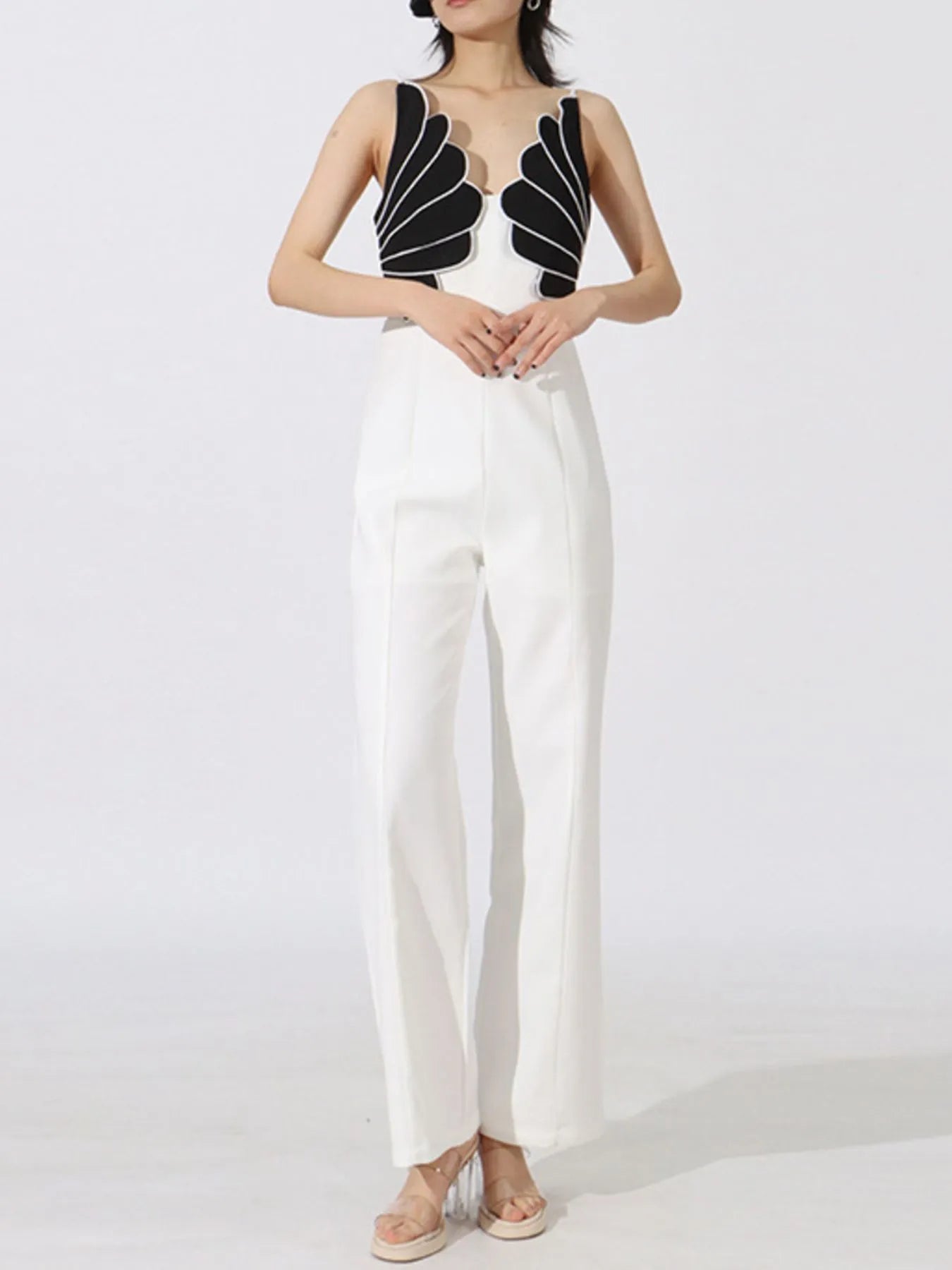 Contrast Sleeveless Wide-Leg Jumpsuit - Fashorio