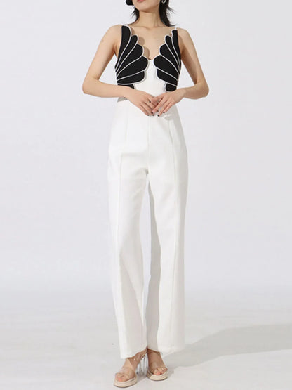 Contrast Sleeveless Wide-Leg Jumpsuit - Fashorio