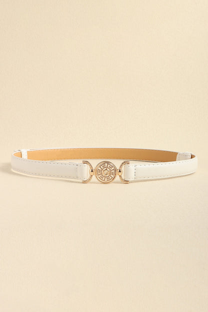 Rhinestone Decor PU Leather Belt White One Size - Fashorio