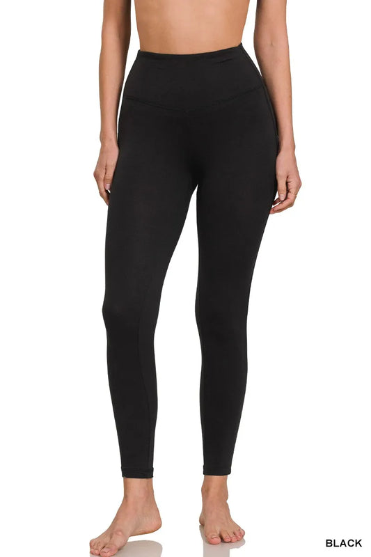 Zenana Brushed Microfiber Full Length Leggings Black - Fashorio