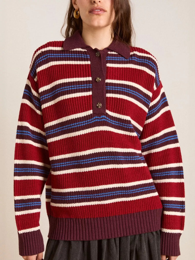 Striped polo collar sweater front view