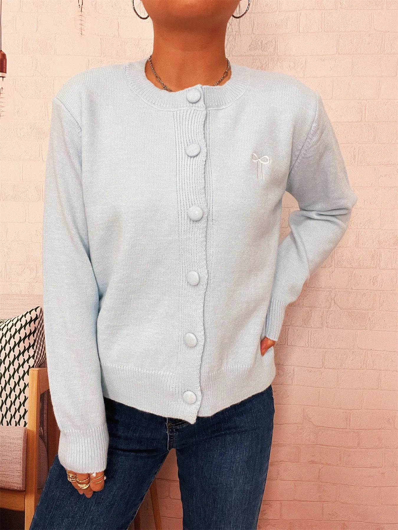 Button-Up Long Sleeve Cardigan - Fashorio