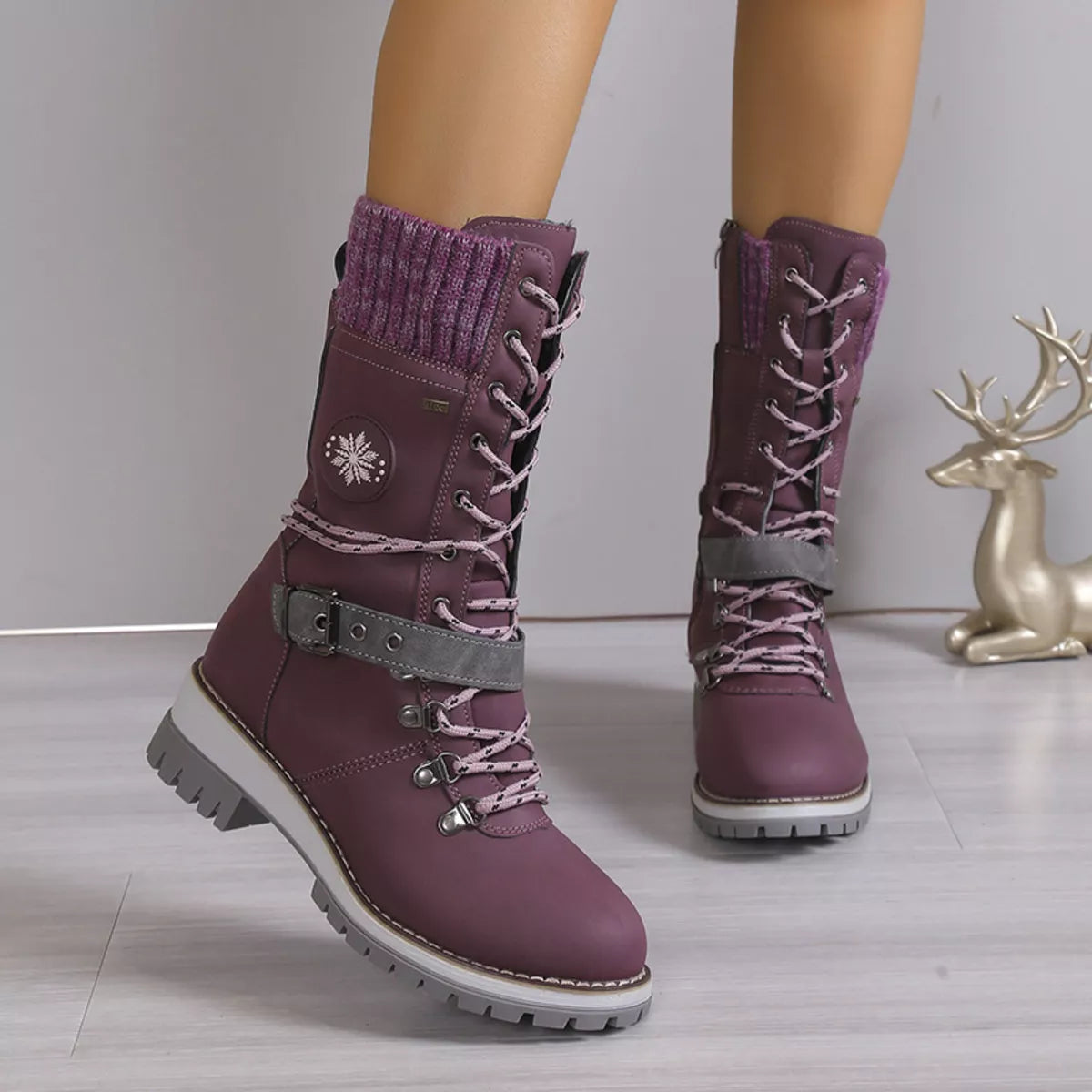 Lace Up Block Heel Boots in red