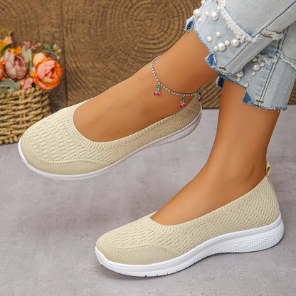 Round Toe Mesh Slip-Ons Ivory - Fashorio
