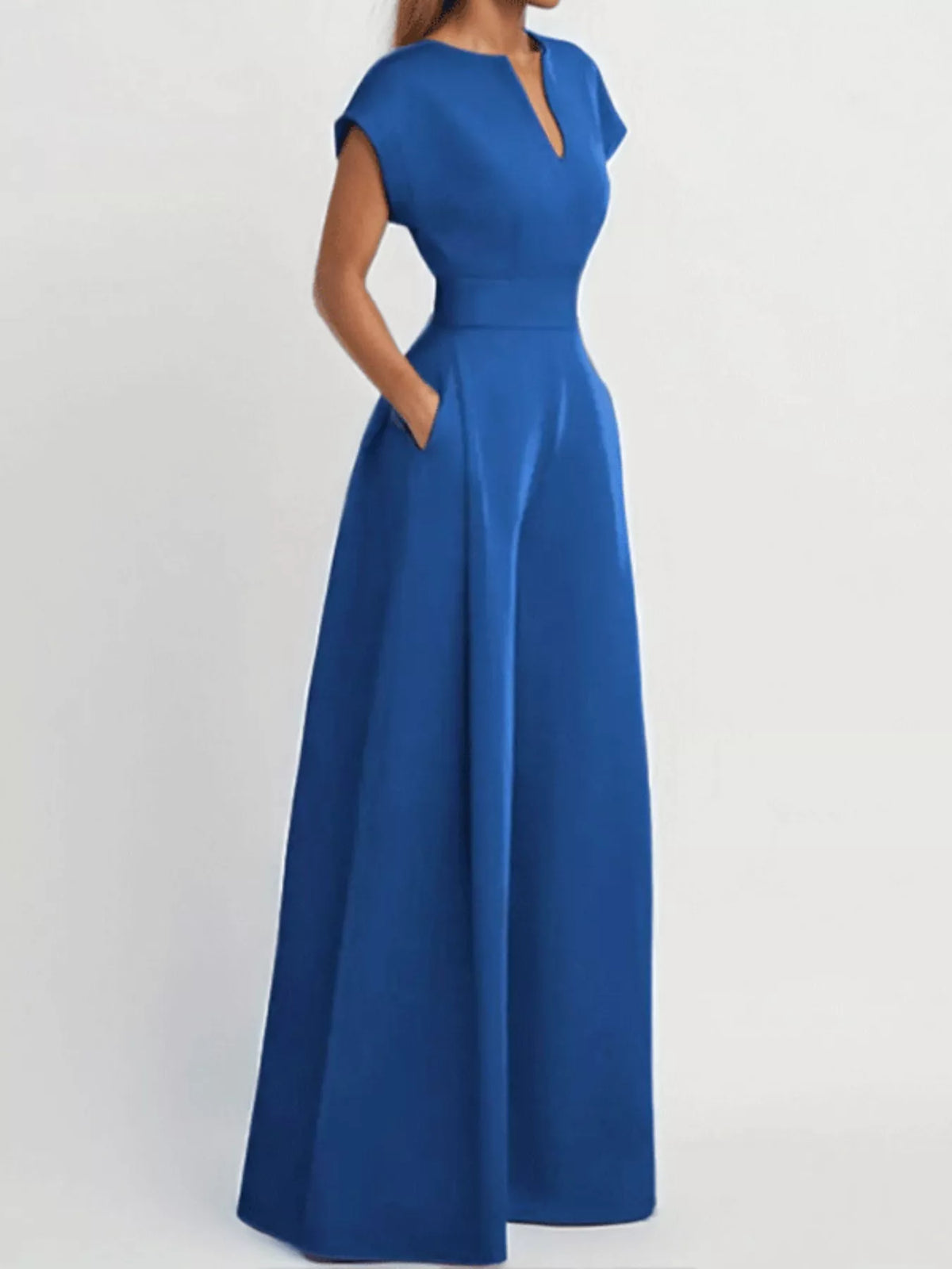 Wide leg jumpsuit with notched neckline