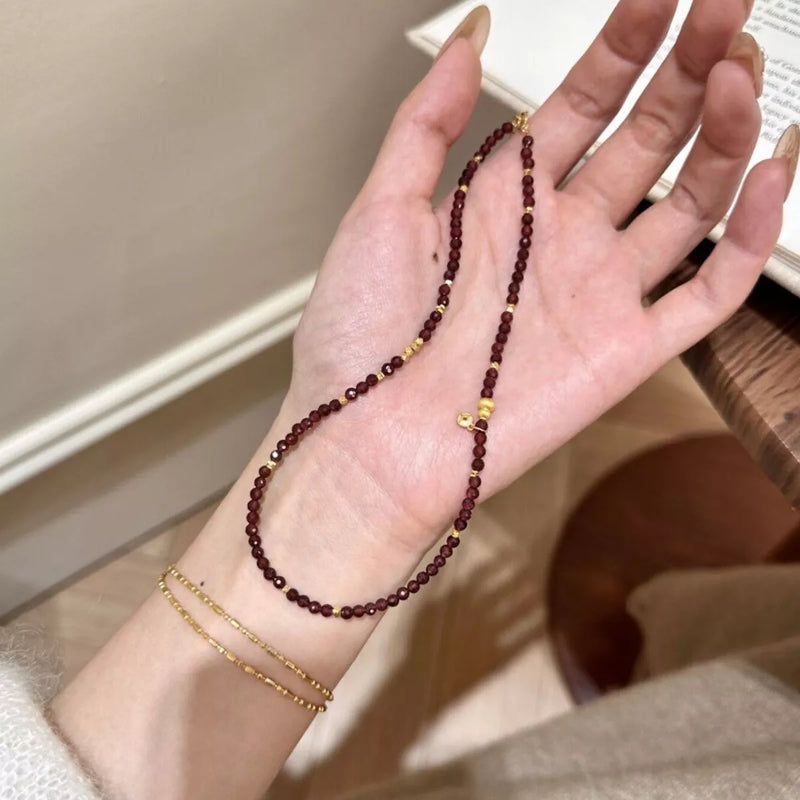 Burgundy garnet double layered beaded bracelet front view