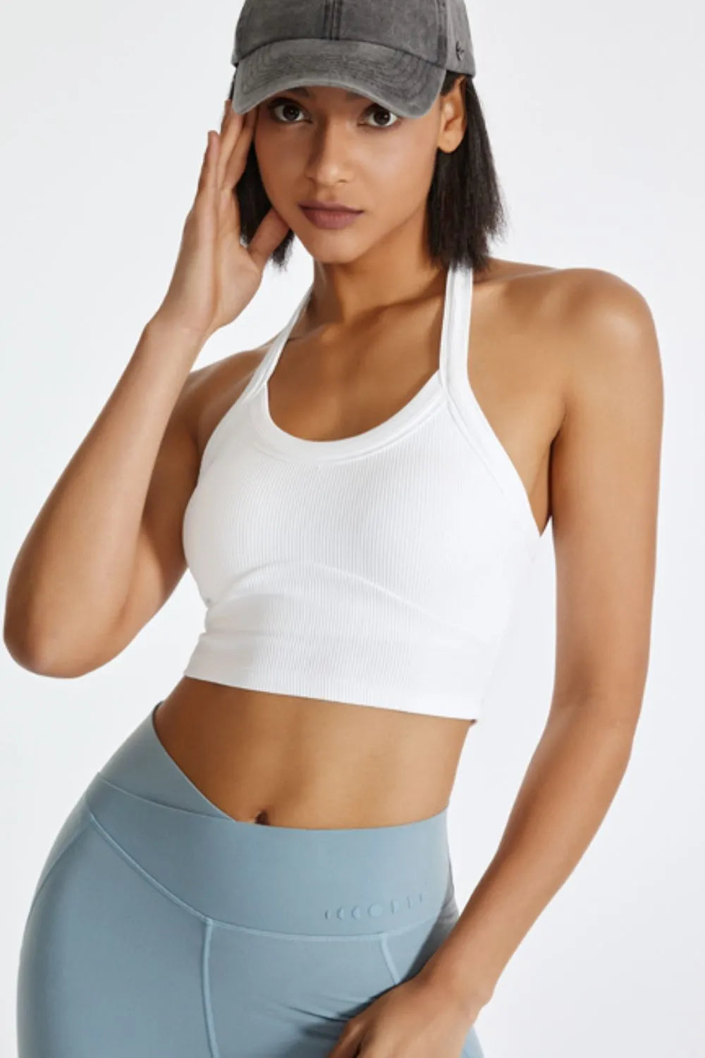 Halter neck active cami full length view