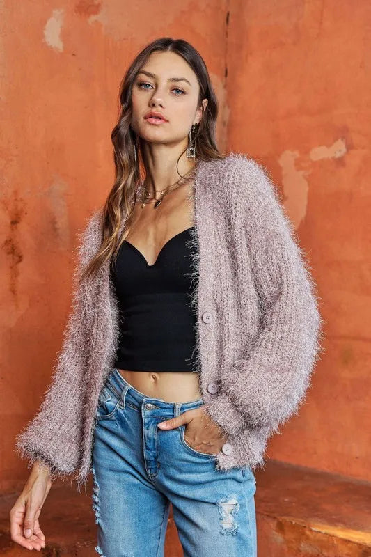 ADORA Fuzzy Sweater Cardigan - Fashorio