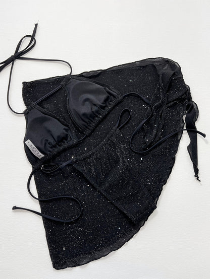 Glitter Halter Neck Backless Three-Piece Swim Set - Fashorio