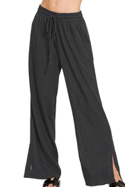 Zenana Linen Drawstring Pants BLACK - Fashorio