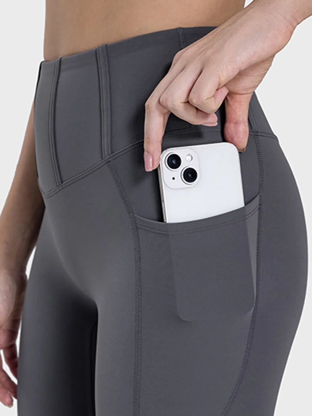 Millennia Pocketed High Waist Active Leggings Dark Gray - Fashorio