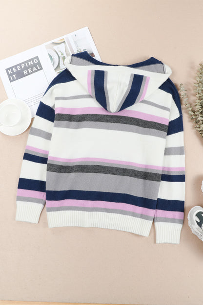 Plus Size Striped Long Sleeve Hooded Sweater - Fashorio