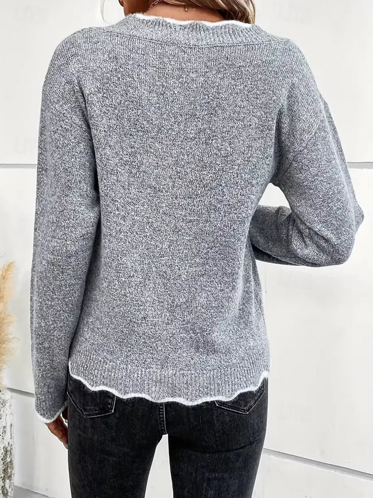 Contrast trim sweater neckline detail