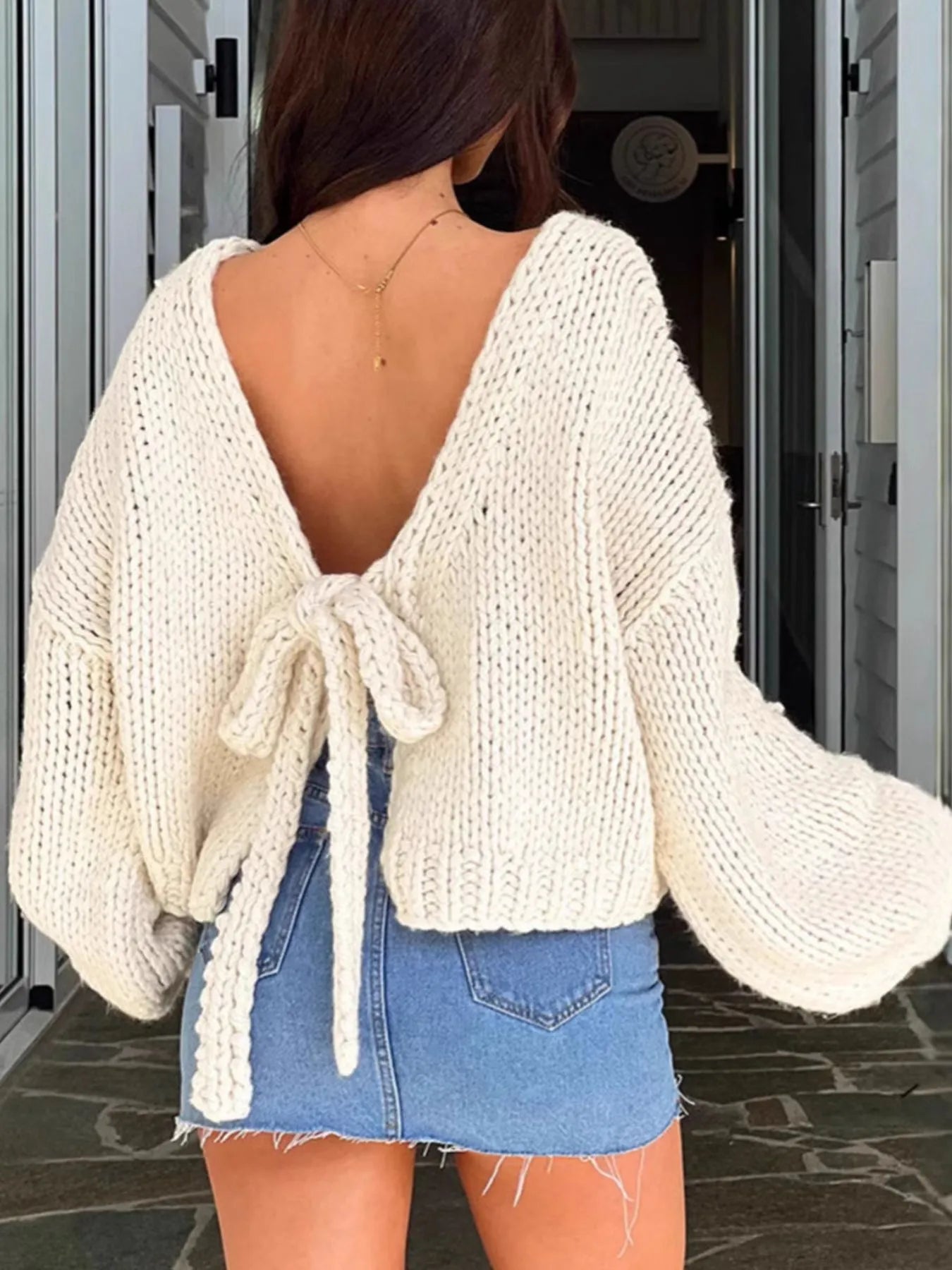 Tied Drop Shoulder Cardigan - Fashorio