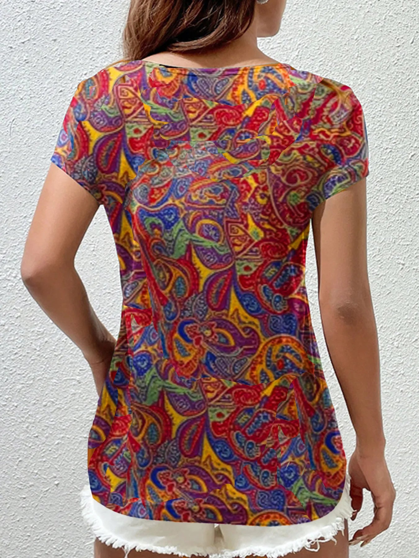Paisley Print Short Sleeve T-Shirt - Fashorio